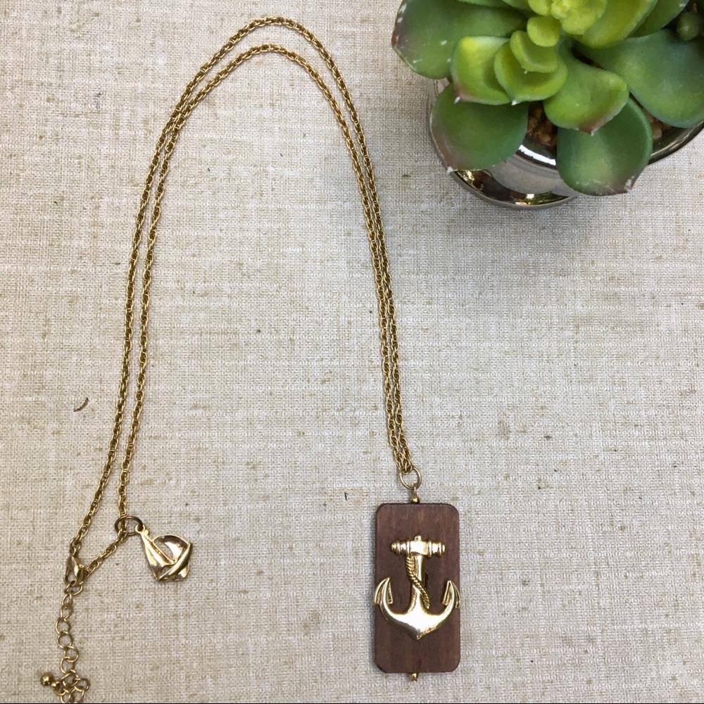 Forever 21 Anchor Wood Gold necklace rectangle